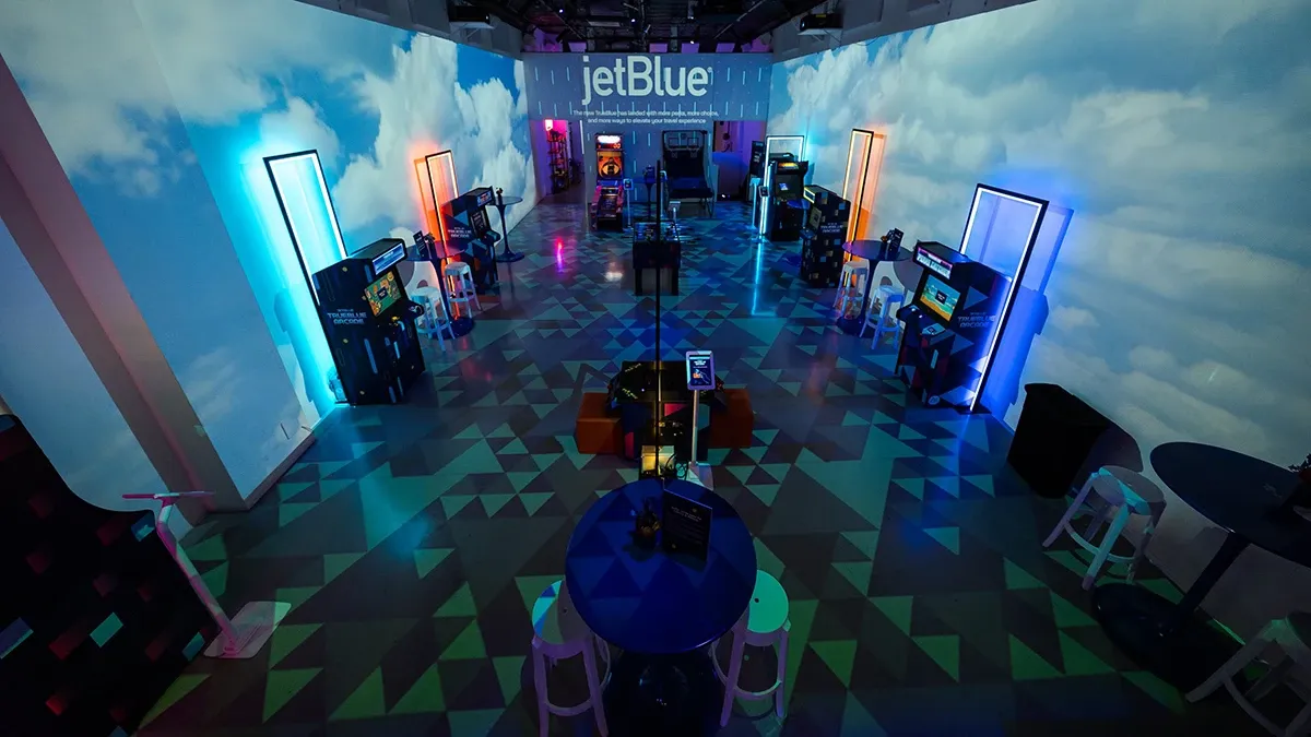 JetBlue arcade inside a projected sky