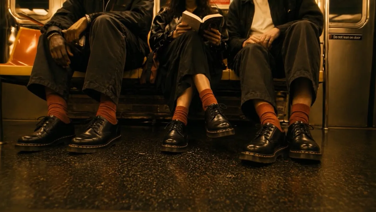 Dr. Martens boots on a subway bench