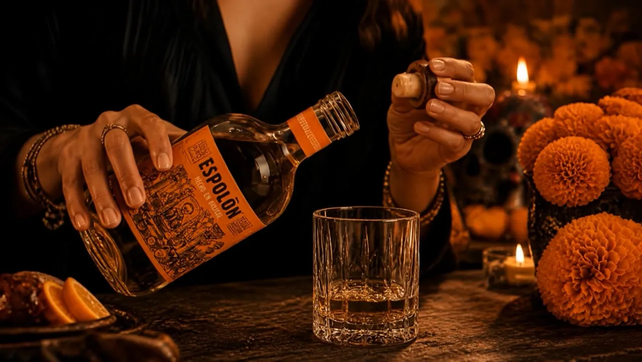 Espolon tequila poured by candlelight
